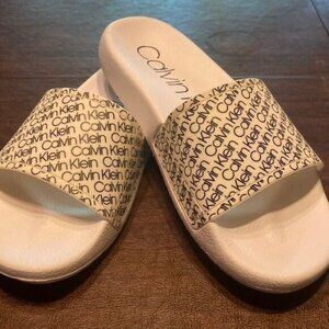 Calvin Klein Womens Logo Slide Sandals Size 7 White